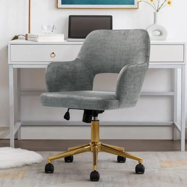 Alt view image 7 of 7 - Duhome Home Office Desk Chair with Wheels, Fabric Adjustable Swivel Accent Chair with Hollow Mid-Back Backrest, for Living Room Bedroom, Golden Base