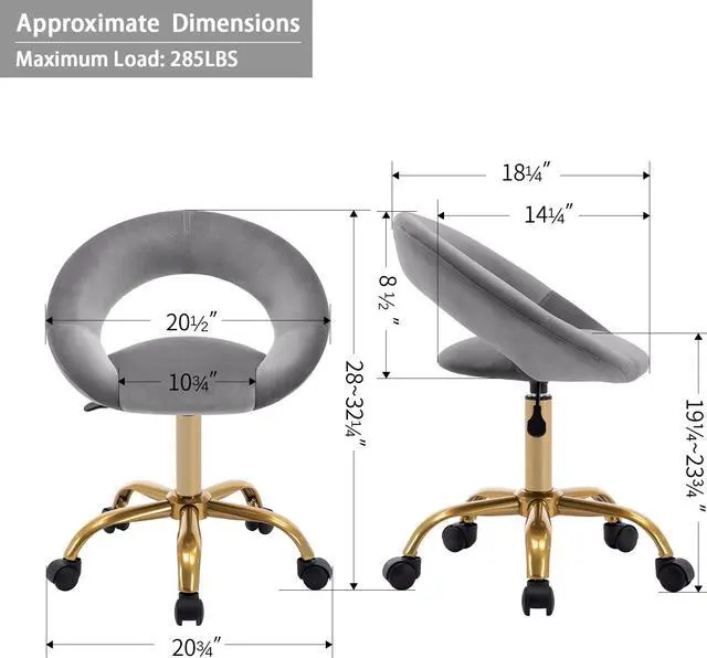 Alt view image 3 of 7 - Duhome Swivel Rolling Chair, Velvet Home Office Chair Adjustable Hydraulic with Backrest for Salon Tattoo Office Massage Medical Facial Spa