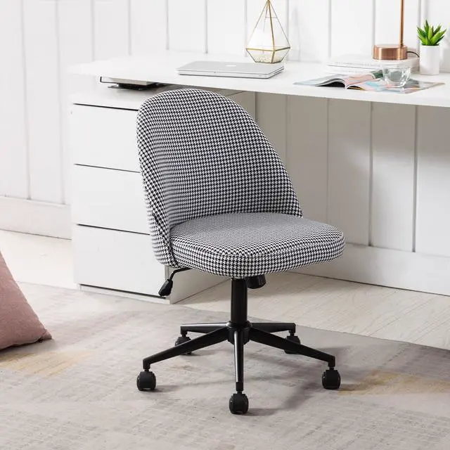 Alt view image 7 of 7 - Duhome Linen Home Office Desk Chair, Swivel Desk Chair Upholstered Chair Rolling Computer Chair with Black Metal Base Mid Back, Adjustable Vanity Chair for Teens Adults, Houndstooth
