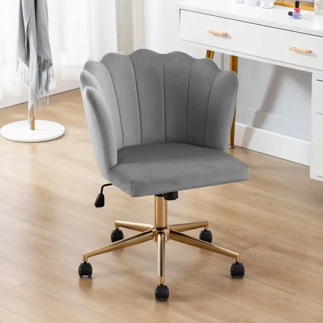 Alt view image 2 of 7 - Duhome Modern Home Office Chair Velvet Fabric Desk Chair Adjustable Swivel Accent Chair with Gold Base