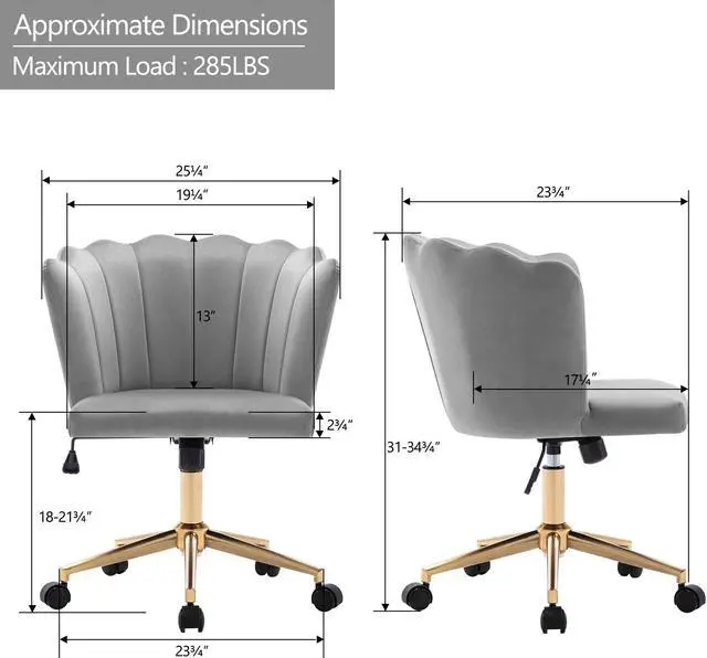 Alt view image 3 of 7 - Duhome Modern Home Office Chair Velvet Fabric Desk Chair Adjustable Swivel Accent Chair with Gold Base