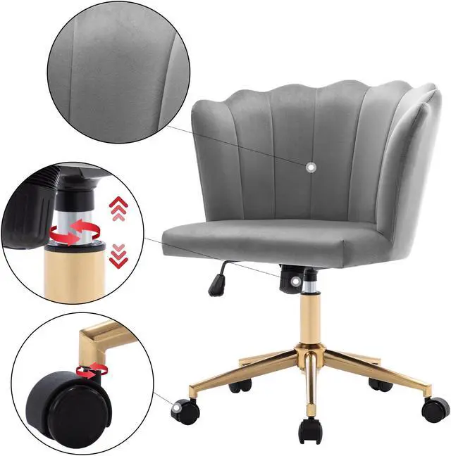 Alt view image 4 of 7 - Duhome Modern Home Office Chair Velvet Fabric Desk Chair Adjustable Swivel Accent Chair with Gold Base