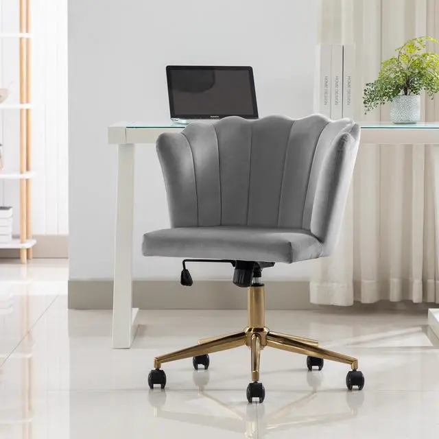 Alt view image 7 of 7 - Duhome Modern Home Office Chair Velvet Fabric Desk Chair Adjustable Swivel Accent Chair with Gold Base