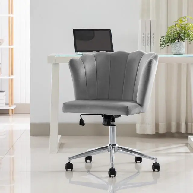 Alt view image 7 of 7 - Duhome Modern Home Office Chair Velvet Fabric Desk Chair Adjustable Swivel Accent Chair with Metal Base