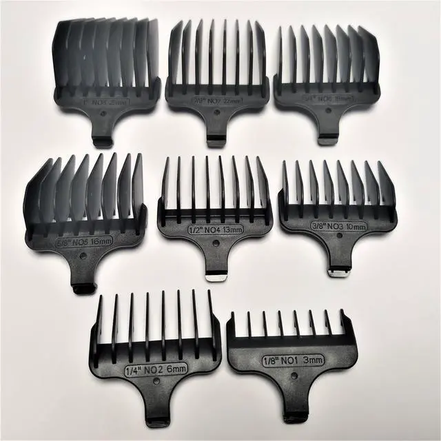 Alt view image 3 of 6 - 8PCS Hair Clipper COMB #1- #8, 1/8"-1", 3-25mm Trimmer Prewave Compatible With Wahl T-Blade WA59302 9886 9888 9888L 9893 9893L 9894 9898L 9899 9937 9984 9994 9867-100 9869 9876 9876L 9880 9880L Parts
