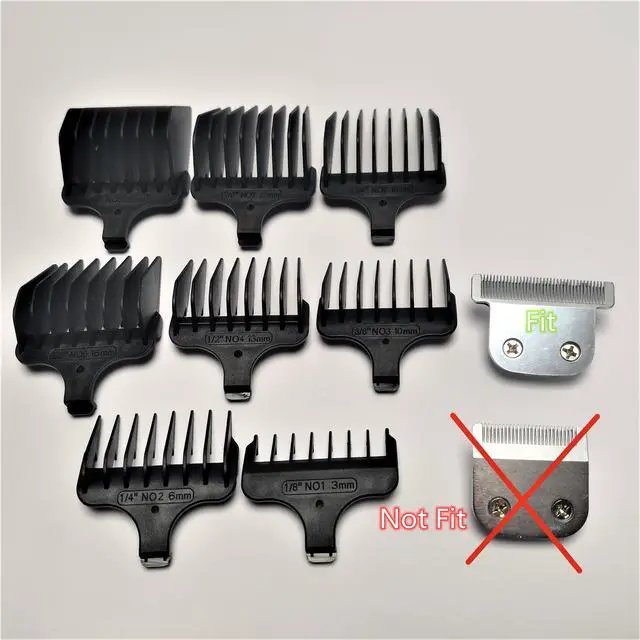 Alt view image 2 of 7 - Hair Clipper T-Blade & 8PCS COMB #1- #8, 1/8"-1", 3-25mm Prewave Compatible With Wahl 9884 9884L 9885 9885L 9837 9854 9854L 9855 9860 9860L 9864 9864L 9867L 9870L 5537C 5598 9653 9686 9816-200 9818L
