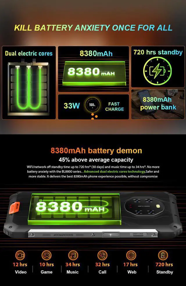 Alt view image 5 of 7 - Blackview BL8800 Rugged Phone Infrared Night Vision Camera 8GB + 128GB Smartphone (Black)