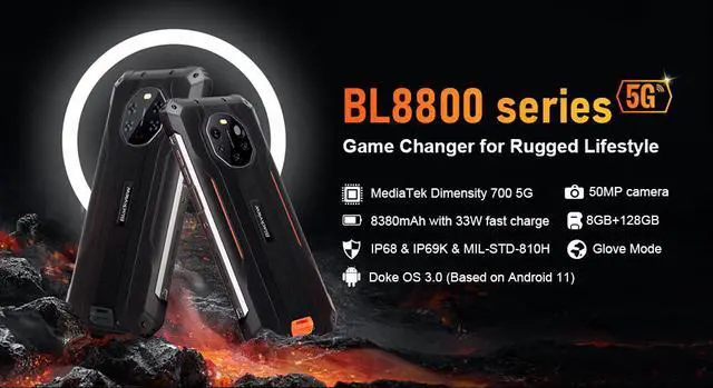 Alt view image 2 of 7 - Blackview BL8800 Rugged Phone Infrared Night Vision Camera 8GB + 128GB Smartphone (orange)