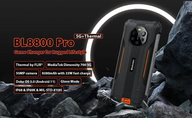 Alt view image 2 of 7 - Blackview BL8800 PRO 5G Rugged Phone with Thermal Imaging Smartphone 6.58 Inch 8380mAh Phone (Green)