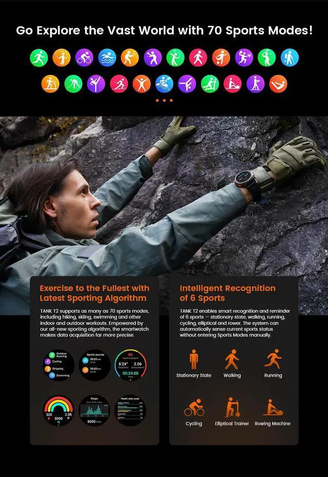 Alt view image 5 of 7 - 2023 KOSPET TANK T2 Military Smartwatch Men Women Electronic Digital Watch AI Voice Assistant Make Call AMOLED AOD 70 Sport Modes Bluetooth IP69K Waterproof SOS