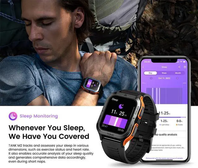 Alt view image 5 of 7 - 2023 Kospet Tank M2 Military Smartwatch Men Women Fitness Digital Watch Artificial Intelligence Voice 70 Sport Modes IP69K Water Resistant(black)