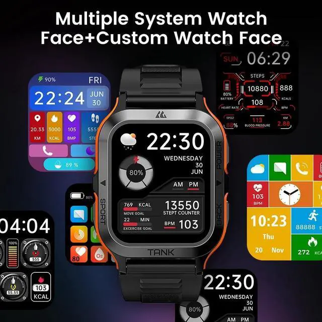 Alt view image 7 of 7 - 2023 Kospet Tank M2 Military Smartwatch Men Women Fitness Digital Watch Artificial Intelligence Voice 70 Sport Modes IP69K Water Resistant(black)