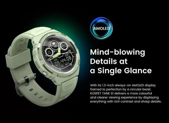 Alt view image 4 of 7 - KOSPET Tank S1 Men's and Women's Smartwatch, Answer/Dial, 1.3-inch AMOLED Screen, 70 Modes, Android iOS White