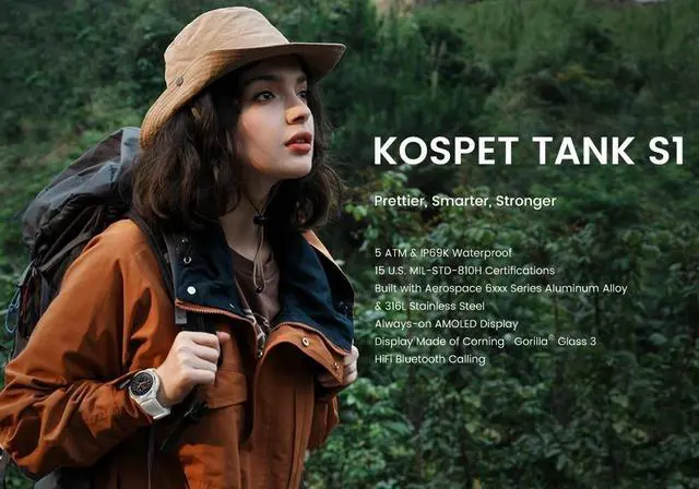 Alt view image 2 of 7 - KOSPET Tank S1 Men's and Women's Smartwatch, Answer/Dial, 1.3-inch AMOLED Screen, 70 Modes, Android iOS White
