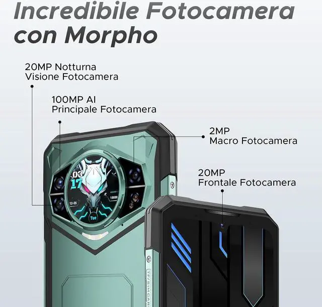 Alt view image 6 of 7 - DOOGEE S200 X Rugged Smartphone 5G, 32GB+512GB, 1.32 Rear Display, 10100mAh, 6.72 FHD+120Hz, Android 14, MTK Dimenth 7050 Octa-Core, 100MP+20MP+ 20MP Camera, WIFI6/NFC/BT5.2/GPS Green