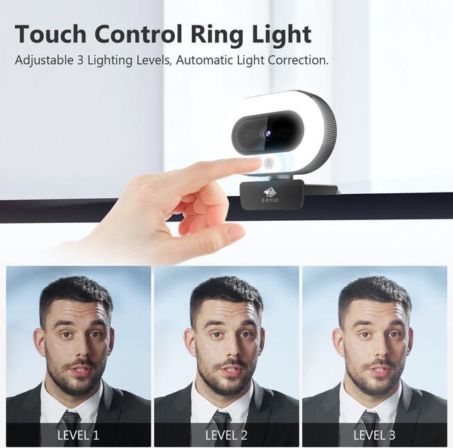 Alt view image 6 of 7 - Z-EDGE ZW560S QHD 2K Stream Webcam Auto Focus Web Camera for PC/Desktop/Laptop, Built-in Stereo Sound & Noise Reduction Mic, Plug & Play, Touch Control Ring Light, Compatible with Windows/Android/Mac