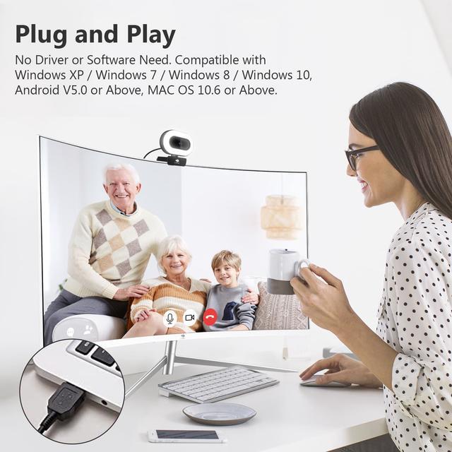 Alt view image 5 of 7 - Z-EDGE ZW560S QHD 2K Stream Webcam Auto Focus Web Camera for PC/Desktop/Laptop, Built-in Stereo Sound & Noise Reduction Mic, Plug & Play, Touch Control Ring Light, Compatible with Windows/Android/Mac
