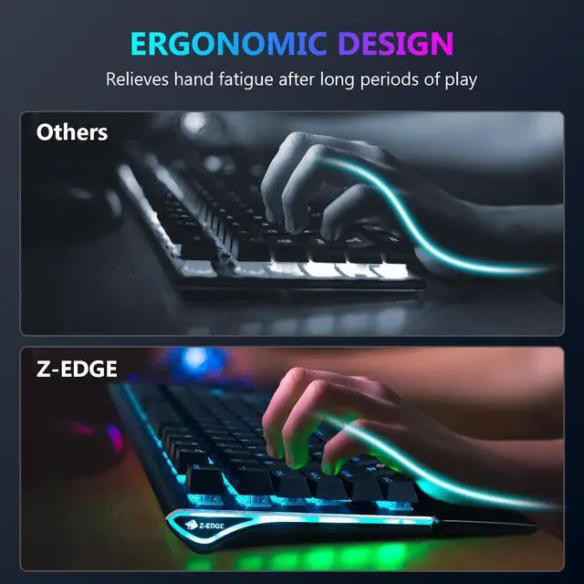 Alt view image 6 of 7 - Z-EDGE UK108 108 Keys RGB Optical Mechanical Gaming Keyboard, with RGB Backlight and Palm Rest, Outemu Brown Switches