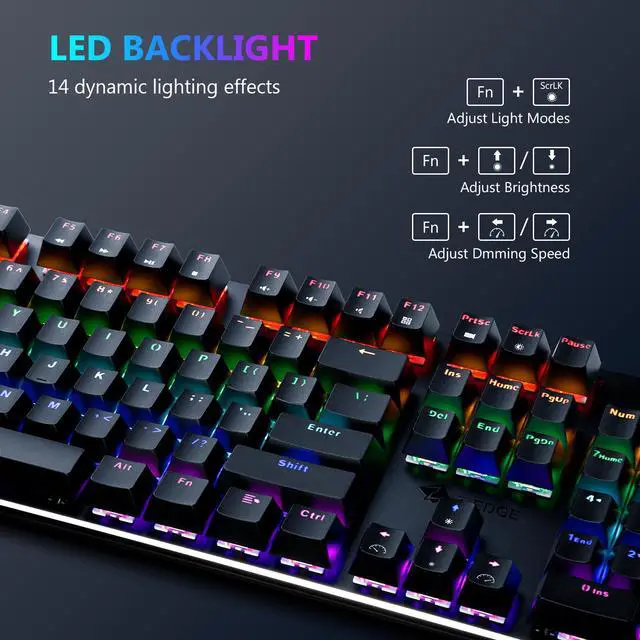Alt view image 4 of 7 - Z-EDGE UK104 104 Keys USB Wired Mechanical Gaming Keyboard, with Rainbow RGB Backlit, Outemu Brown Switches