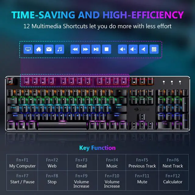 Alt view image 7 of 7 - Z-EDGE UK104 104 Keys USB Wired Mechanical Gaming Keyboard, with Rainbow RGB Backlit, Outemu Brown Switches