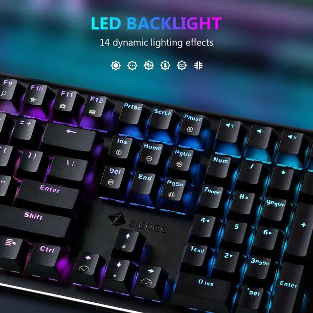 Alt view image 5 of 7 - Z-EDGE UK108 108 Keys RGB Optical Mechanical Gaming Keyboard, with RGB Backlight and Palm Rest, Outemu Brown Switches