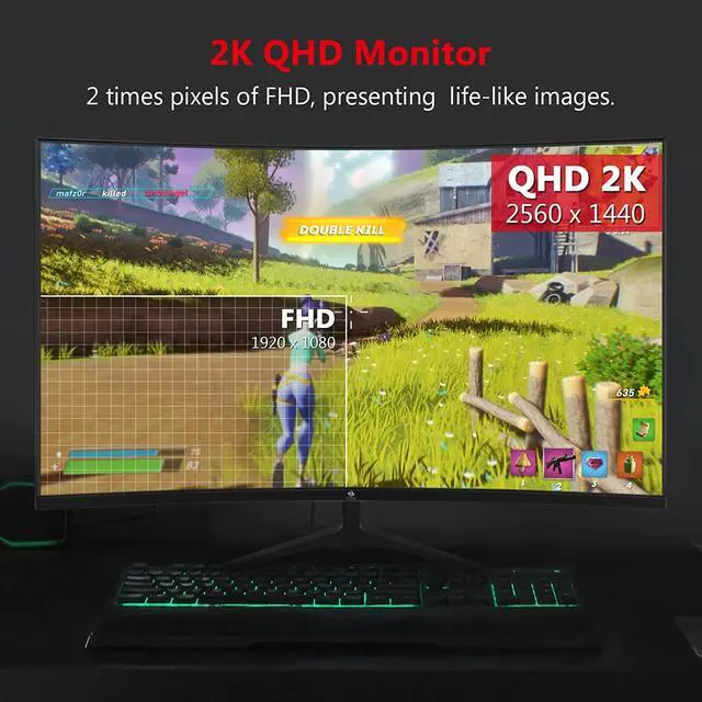 Alt view image 3 of 6 - Z-EDGE UG27Q 27" 2K QHD 2560x1440, 165Hz (DP), 1ms Curved Gaming Monitor, 144Hz (HDMI), FreeSync Compatible, 2x HDMI 2.0, 2x DP 1.2, Eye-Care Technology