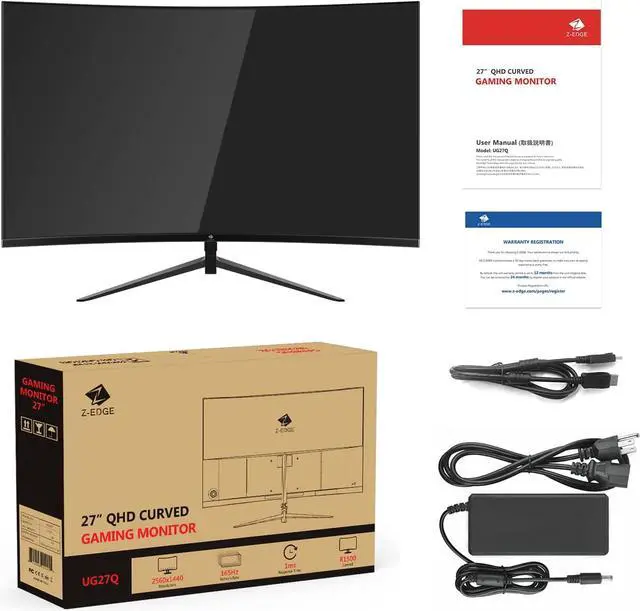 Alt view image 6 of 6 - Z-EDGE UG27Q 27" 2K QHD 2560x1440, 165Hz (DP), 1ms Curved Gaming Monitor, 144Hz (HDMI), FreeSync Compatible, 2x HDMI 2.0, 2x DP 1.2, Eye-Care Technology