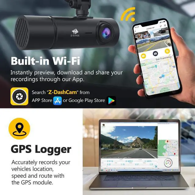 Alt view image 5 of 7 - Z-EDGE T3P 3 Channel 4K Dash Cam, Front + Rear + Cabin 3CH Recording, IPS Touch Screen, Night Vision, GPS, Wi-Fi, Parking Mode, with 64GB Card