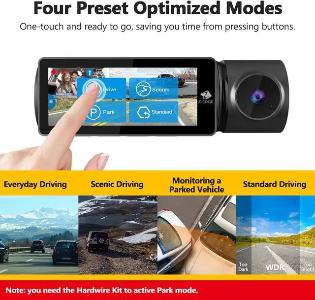 Alt view image 6 of 7 - Z-EDGE T3P 3 Channel 4K Dash Cam, Front + Rear + Cabin 3CH Recording, IPS Touch Screen, Night Vision, GPS, Wi-Fi, Parking Mode, with 64GB Card