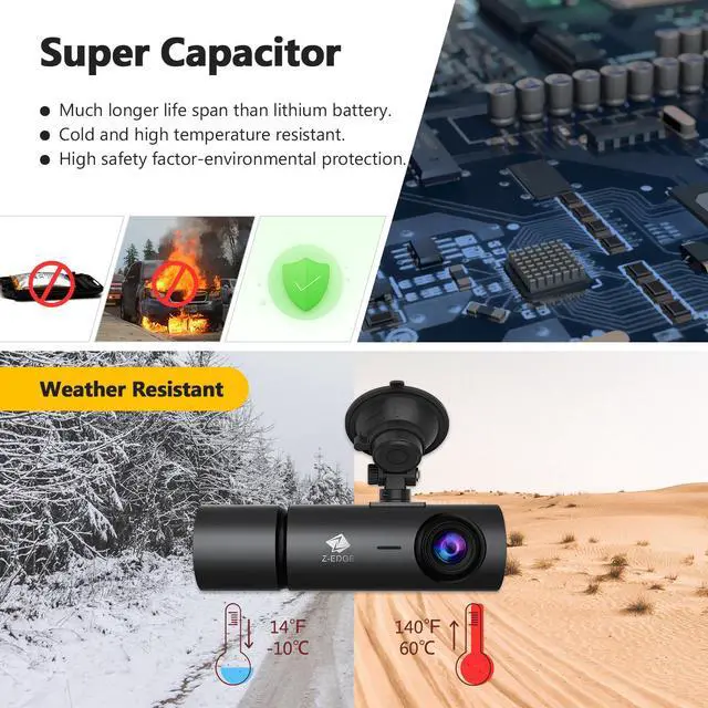 Alt view image 7 of 7 - Z-EDGE T3P 3 Channel 4K Dash Cam, Front + Rear + Cabin 3CH Recording, IPS Touch Screen, Night Vision, GPS, Wi-Fi, Parking Mode, with 64GB Card