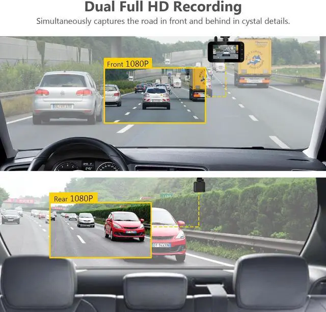Alt view image 4 of 7 - Z-EDGE 2.7" LCD 1080P Full HD WiFi Dash Cam, Front and Rear Dual Lens Car DVR, Night Vision, Parking Mode, G-Sensor, Motion Detection, Loop Recording