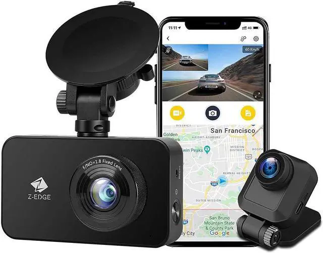 Alt view image 2 of 7 - Z-EDGE 2.7" LCD 1080P Full HD WiFi Dash Cam, Front and Rear Dual Lens Car DVR, Night Vision, Parking Mode, G-Sensor, Motion Detection, Loop Recording