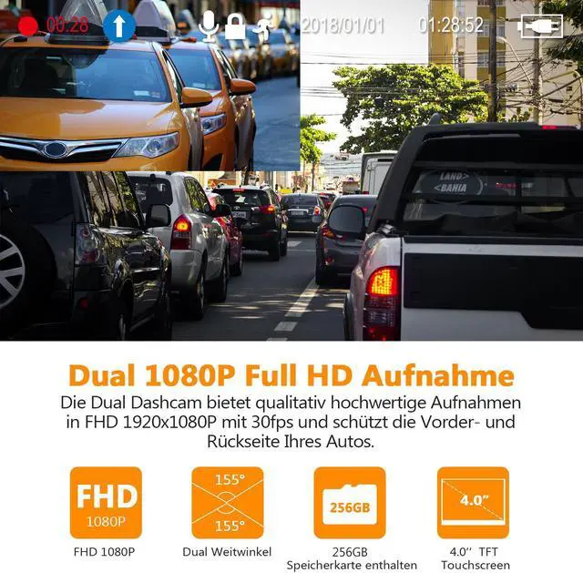 Alt view image 3 of 7 - Z-EDGE Dual Dash Cam 4.0" Touch Screen Front and Rear Dash Cam FHD 1080P with Night Mode, 32GB Card Included,155 Degree Wide Angle, WDR, G-Sensor, Loop Recording