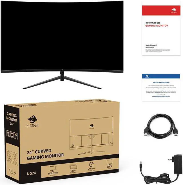 Alt view image 6 of 6 - Z-EDGE 24" 1080P Full HD 180Hz 1ms Ultra Thin Frame Curved Gaming Monitor, FreeSync Compatible, HDMI, DP