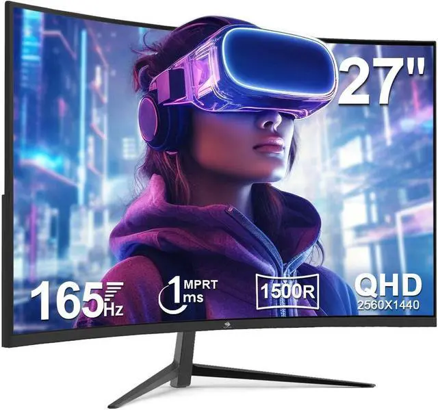 Alt view image 2 of 6 - Z-EDGE 27 inch 2K QHD 2560 x 1440 165Hz 1ms (MPRT) Curved Gaming Monitor, FreeSync Compatible, HDMI 2.0, DP 1.2, Low Blue Light, Support Wall Mount