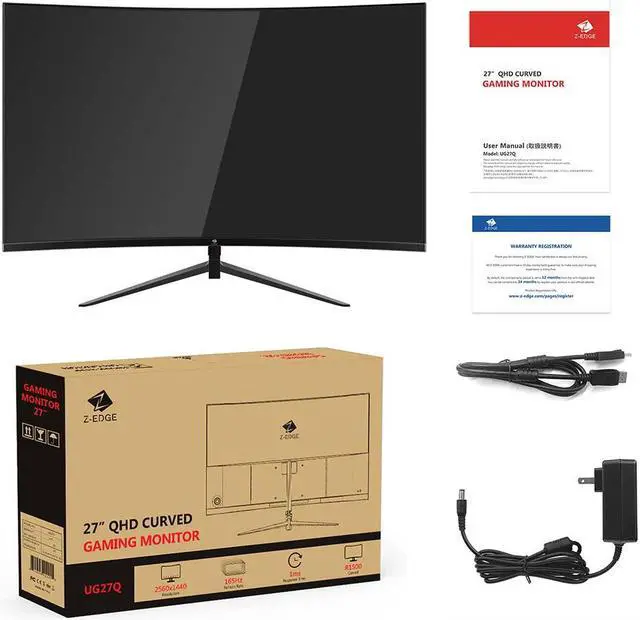 Alt view image 6 of 6 - Z-EDGE 27 inch 2K QHD 2560 x 1440 165Hz 1ms (MPRT) Curved Gaming Monitor, FreeSync Compatible, HDMI 2.0, DP 1.2, Low Blue Light, Support Wall Mount