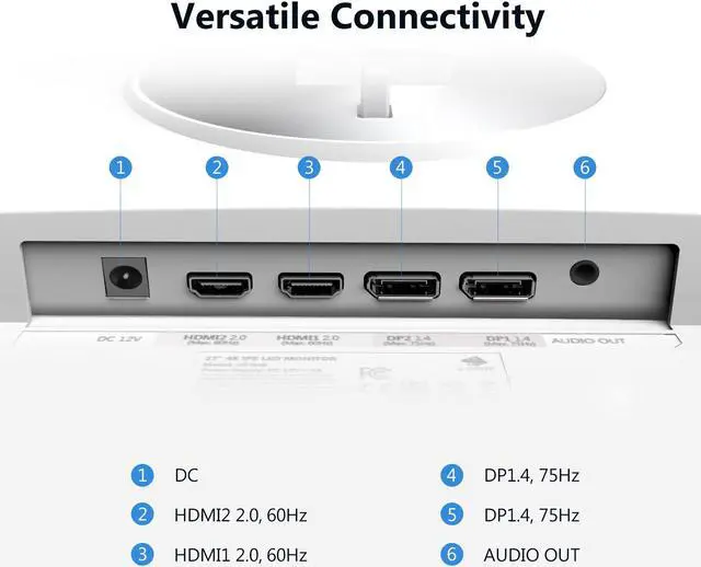 Alt view image 6 of 7 - Z-EDGE 27" Flat-panel 4K UHD 3840 x 2160 75Hz 5ms IPS Monitor, FreeSync Compatible, HDMI x2, DP x2, Wall Mount 75x75mm