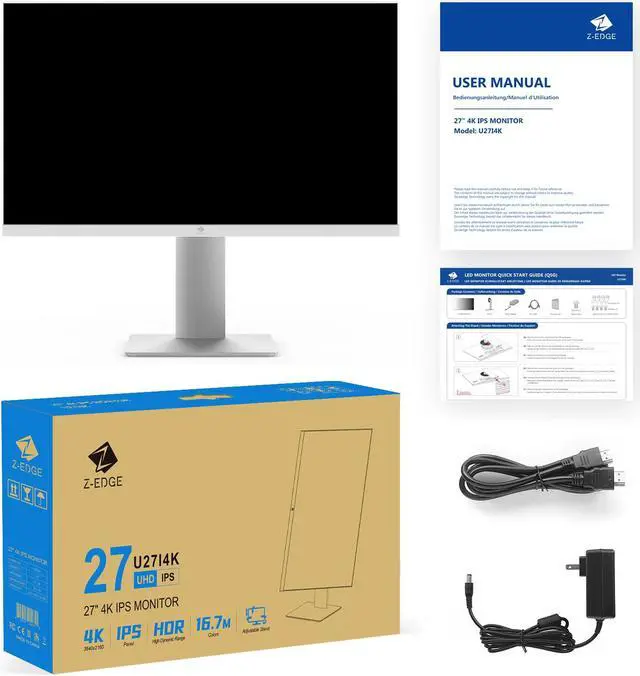 Alt view image 7 of 7 - Z-EDGE 27" Flat-panel 4K UHD 3840 x 2160 75Hz 5ms IPS Monitor, FreeSync Compatible, HDMI x2, DP x2, Wall Mount 75x75mm