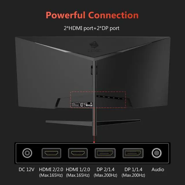 Alt view image 6 of 6 - Z-EDGE UG30 30" Ultrawide 21:9 UWFHD 2560x1080 200Hz 1ms Curved Gaming Monitor, FreeSync Compatible, 2 x HDMI + 2 x DP, PIP & PBP Mode, Wall Mountable