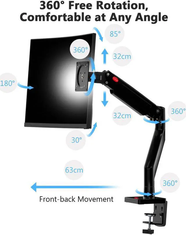 Alt view image 3 of 7 - Z-EDGE MS05 Single Mount Stand Arm, Supports 22"- 40" monitors and 26 lbs, 360° Adjustable, 75x75mm/100x100mm,Clamp & Grommet Base