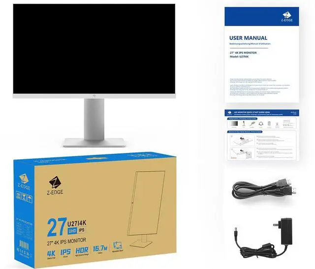 Alt view image 7 of 7 - Z-EDGE 27" IPS 4K Monitor, UHD 3840 x 2160, 5ms, 75Hz (DP), 60Hz (HDMI), 16.7 Million Colors, 2 x HDMI, 2 x DP, with Adjustable Stand