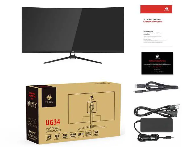 Alt view image 7 of 7 - Z-EDGE 34 inch 21:9 UWQHD 3440x1440 165Hz 1ms Curved Gaming Monitor, 300cd/m², FreeSync Compatible, PBP & PIP Mode, 2x DP, 2x HDMI