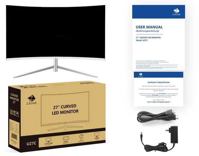 Alt view image 7 of 7 - Z-EDGE Ultra-thin frame 27 inch 1080P 100Hz Curved Gaming Monitor, HDMI + D-Sub