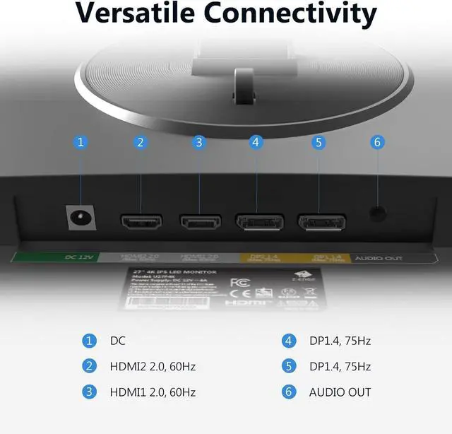 Alt view image 6 of 7 - Z-EDGE 27 inch UHD 4K 75Hz IPS Monitor, Ultra HD 3840x2160, FreeSync Compatible, HDMI x 2, DP x 2, Low Blue Light
