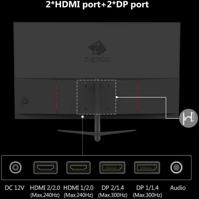 Alt view image 7 of 7 - Z-EDGE 24.5" 1080P Full HD 300Hz (DP) 240Hz (HDMI) 1ms IPS Gaming Monitor, HDMI x2, DP x2