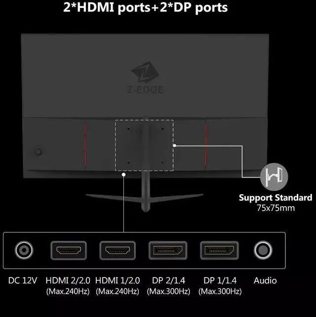Alt view image 7 of 7 - Z-EDGE UG25S 25 inch 1080P Full HD 1920 x 1080 300Hz (DP) 240Hz (HDMI) 1ms Flat Panel IPS Gaming Monitor