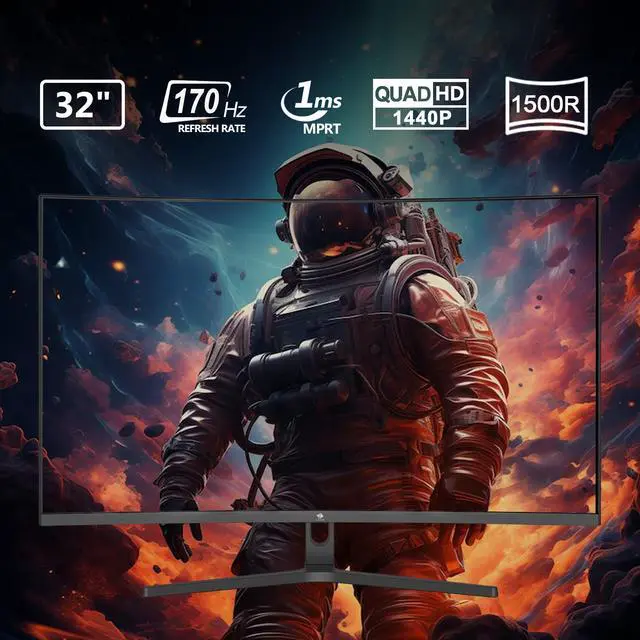 Alt view image 3 of 7 - Z-EDGE UG32 32" 2K QHD 2560 x 1440 170Hz 1ms 1500R Curved Gaming Monitor, FreeSync Compatible, HDMI x 2, DP x 2, Support Wall Mount