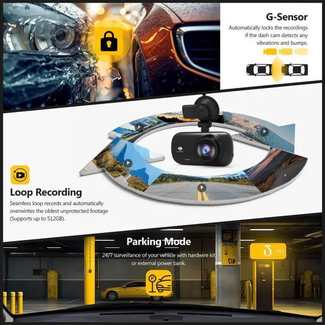 Alt view image 5 of 7 - Z-EDGE Z3D-WiFi Dual Dash Cam, 4K UHD Front + 1080P Rear, GPS, Parking Mode, GSensor, Night Vision, Loop Recording, Built-in Speaker and Microphone, Supports Smartphone App