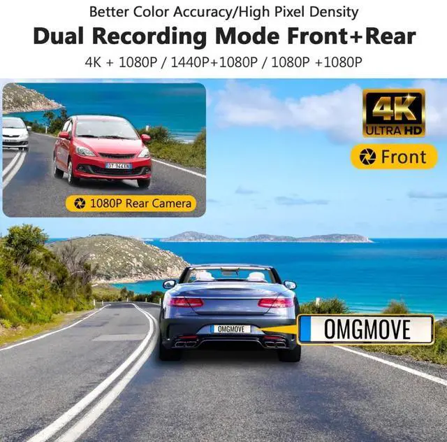Alt view image 2 of 7 - Z-EDGE Z3D-WiFi Dual Dash Cam, 4K UHD Front + 1080P Rear, GPS, Parking Mode, GSensor, Night Vision, Loop Recording, Built-in Speaker and Microphone, Supports Smartphone App