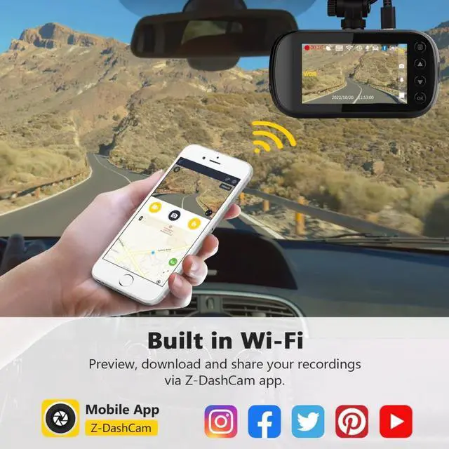 Alt view image 7 of 7 - Z-EDGE Z3D-WiFi Dual Dash Cam, 4K UHD Front + 1080P Rear, GPS, Parking Mode, GSensor, Night Vision, Loop Recording, Built-in Speaker and Microphone, Supports Smartphone App